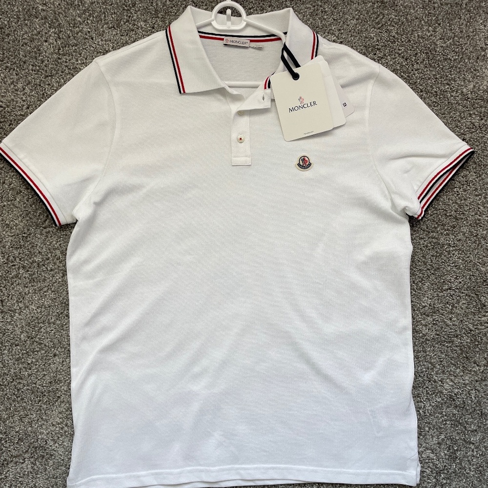 Moncler white polo shirt with detailing